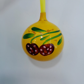 Ёлочная игрушка "Шар" с росписью, небольшой скол трубочки. СССР